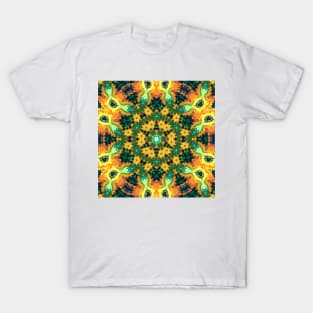 Psychedelic Kaleidoscope Yellow Orange and Green T-Shirt